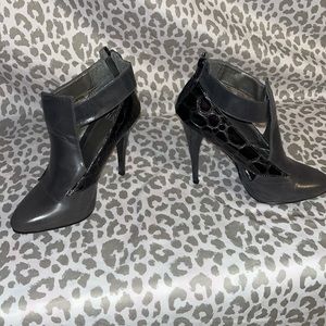 No brand gray/ dark gray faux leather faux croc high heel back zip ankle bootie